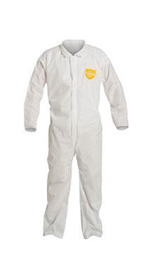 DuPont PB120SWHLG0025 Large White SafeSPEC 2.0 12 mil ProShield Basic Chemical Protection Coveralls With Laydown Collar, Elastic Waist, Open Wrists And Ankles (1/EA)