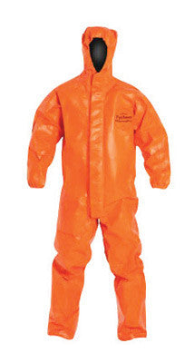 DuPont TP199TORMD00 Medium Orange SafeSPEC 2.0 34 mil Tychem ThermoPro Chemical Protection Coveralls With Respirator Fit Hood With Drawstring, Socks With Outer Boot Flaps And Elastic Wrists (2/EA)