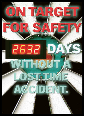 NMC DSB51-ON TARGET FOR SAFETY WITHOUT A LOST TIME ACCIDENT, 20 X 28, .085 STYRENE (1 EACH)