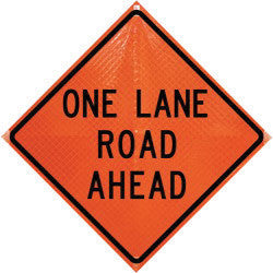 Dicke Safety RUR36200OLRA Products 36" Black And Orange Polycarbonate Reflective Roll-Up Traffic Sign "One Lane Road Ahead" (1/EA)