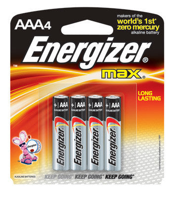 Energizer E92BP-4 Eveready MAX 1.5 Volt AAA Alkaline Battery With Flat Contact Terminal (4 Per Card) (1/PK)