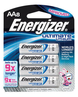 Energizer L91BP-8 Ultimate e2 1.5 Volt AA Cylindrical Lithium Battery (8 Per Card) (1/PK)