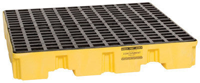 Eagle 1645 51 1/2" X 51 1/2" X 8" Yellow HDPE 1-Drum Low-Profile Spill Containment Pallet With 66 Gallon Spill Capacity, Grating And Drain (1/EA)