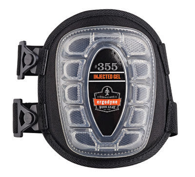 Ergodyne 18356 Black ProFlex 355 Injected Gel PU Foam Heavy Duty Knee Pad With Buckle, Hook And Loop Closure, Short Cap And Elastic Straps (1/PR)