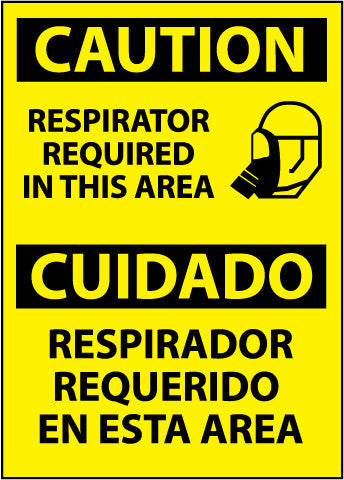 NMC ESC365RB-CAUTION, RESPIRATOR REQUIRED IN THIS AREA BILINGUAL, GRAPHIC, 14X10, RIGID PLASTIC (1 EACH)