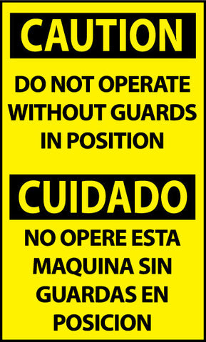 NMC ESC625AP-CAUTION, DO NOT OPERATE WITHOUT GUARDS IN POSITION BILINGUAL, 5X3, PS VINYL (PAK OF 5)