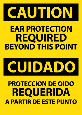 NMC ESC713RB-CAUTION, EAR PROTECTION REQUIRED BEYOND THIS POINT, BILINGUAL, 14X10, RIGID PLASTIC (1 EACH)