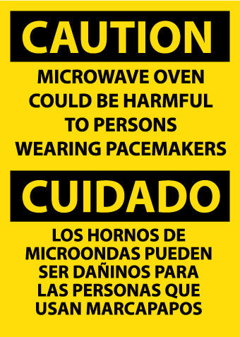 NMC ESC721PB-CAUTION, MICROWAVE OVEN COULD BE HARMFUL TO PERSONS WEARING PACEMARKERS, BILINGUAL, 14X10, PS VINYL (1 EACH)