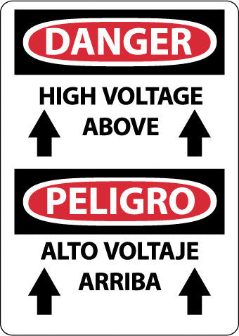 NMC ESD677RB-DANGER, HIGH VOLTAGE ABOVE (GRAPHIC) BILINGUAL, 14X10, RIGID PLASTIC (1 EACH)