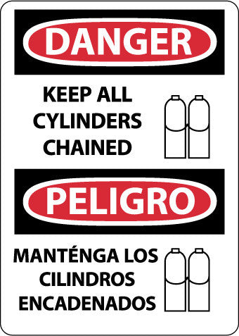 NMC ESD683PB-DANGER, KEEP ALL CYLINDERS CHAINED (GRAPHIC), BILINGUAL, 14X10, PS VINYL (1 EACH)