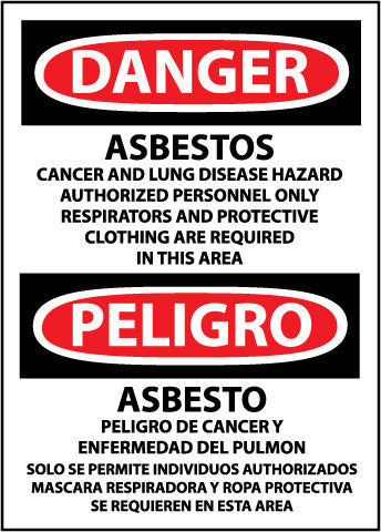 NMC ESD95RB-DANGER, ASBESTOS CANCER AND LUNG DISEASE. . . (BILINGUAL), 14X10, RIGID PLASTIC (1 EACH)