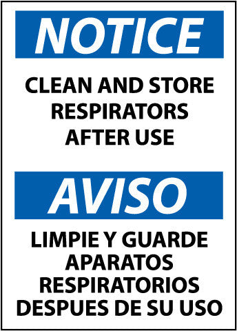 NMC ESN123RB-NOTICE, CLEAN AND STORE RESPIRATORS AFTER USE (BILINGUAL), 14X10, RIGID PLASTIC (1 EACH)