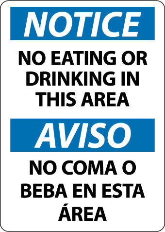 NMC ESN383RB-NOTICE, NO EATING OR DRINKING IN THIS AREA, BILINGUAL, 14X10, RIGID PLASTIC (1 EACH)