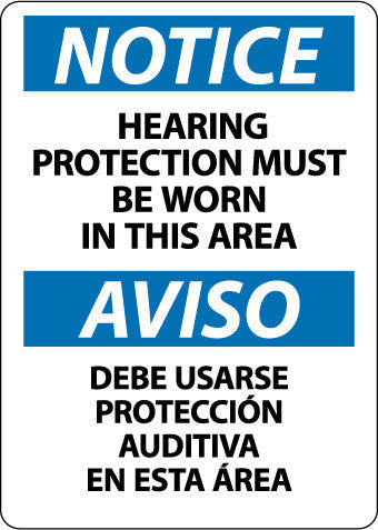 NMC ESN386RB-NOTICE, HEARING PROTECTION MUST BE WORN IN THIS AREA, BILINGUAL, 14X10, RIGID PLASTIC (1 EACH)
