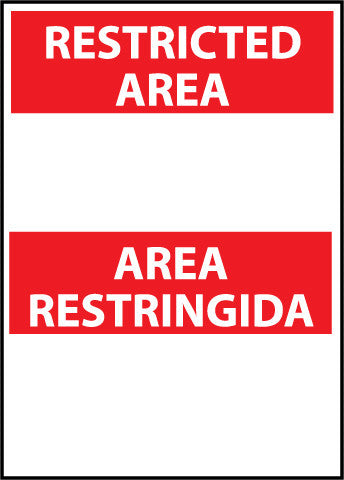 NMC ESRA1RB-RESTRICTED AREA AREA RESTRINGIDA BLANK, BILINGUAL, 14X10, RIGID PLASTIC (1 EACH)