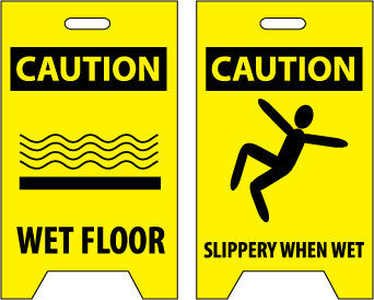 NMC FS1-FLOOR SIGN, DBL SIDE, CAUTION WET FLOOR CAUTION SLIPPERY WHEN WET, 20X12 (1 EACH)