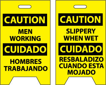 NMC FS25-FLOOR SIGN, DBL SIDE, CAUTION MEN WORKING CAUTION SLIPPERY WHEN WET (BILINGUAL), 20X12 (1 EACH)
