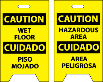NMC FS26-FLOOR SIGN, DBL SIDE, CAUTION WET FLOOR CAUTION HAZARDOUS AREA (BILINGUAL), 20X12 (1 EACH)