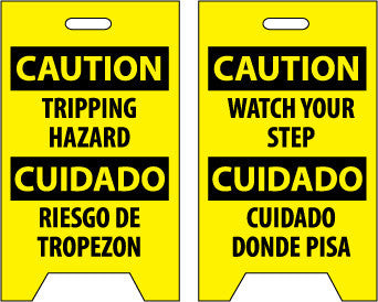 NMC FS32-FLOOR SIGN, DBL SIDE, CAUTION TRIPPING HAZARD CAUTION WATCH YOUR STEP (BILINGUAL), 20X12 (1 EACH)