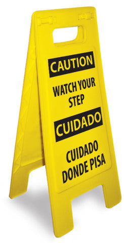 NMC HDFS208-HEAVY DUTY FLOOR SIGN, CAUTION WATCH YOUR STEP (BILINGUAL), 24.63X10.75 (1 EACH)