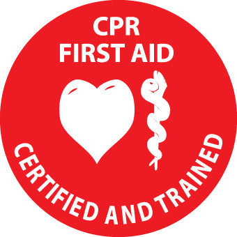 NMC HH55-HARD HAD EMBLEM, CPR FIRST AID CERTIFIED AND TRAINED, 2'' DIA, PS VINYL (PAK OF 25)