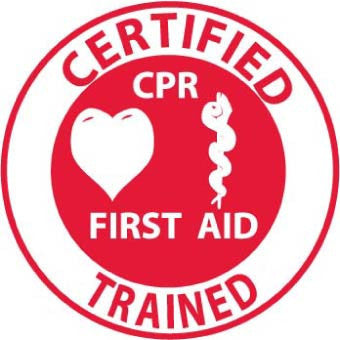 NMC HH65-HARD HAT EMBLEM, CERTIFIED CPR FIRST AID TRAINED, 2 DIA, PS VINYL (PAK OF 25)
