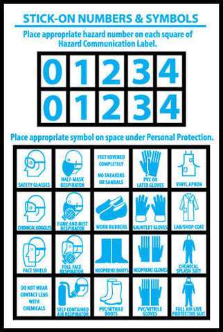 NMC HM41-RIGHT TO KNOW LABELS, PERSONAL PROTECTION NUMBERS & SYMBOLS, PS VINYL (PAK OF 10)