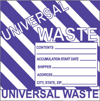 NMC HW31AP-LABELS, HAZARDOUS MATERIALS SHIPPING, UNIVERSAL WASTE STRIPES, 6X6, PS VINYL (PAK OF 25)