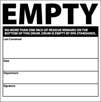 NMC HW35ALV-LABELS, EMPTY..NO MORE THAN ONE INCH OF RESIDUE REMAINS ON THE BOTTOM OF THIS DRUM..DRUM IS EMPTY BY EPA STANDARDS .., 6X6, PS VINYL (1 ROLL)