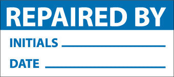 NMC INL10-INSPECTION LABEL, REPAIRED BY, BLUE/WHT, 1X2 1/4, PS VINYL (27 LABELS) (PAK OF 3)