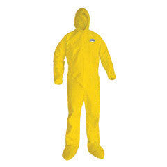 Kimberly-Clark 00683 Professional Large Yellow KleenGuard 1.5 mil Polpropylene Polyethylene A70 Level B/C Chemical Protection Coveralls With Hood, Boots And Elastic Wrists (12/EA)