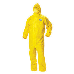 Kimberly-Clark 09813 Professional Large Yellow KleenGuard 1.5 mil Polpropylene Polyethylene A70 Level B/C Chemical Protection Coveralls With Hood, Ankles And Elastic Wrists (1/EA)