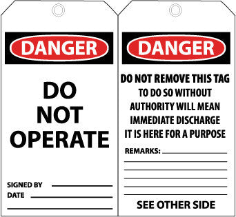 NMC LLT3-TAG, LOCKOUT, DANGER, DO NOT OPERATE, DO NOT REMOVE THIS TAG, 6X3, PACK OF 25, ENCASED LAMINATED, GROMMET (PAK OF 25)