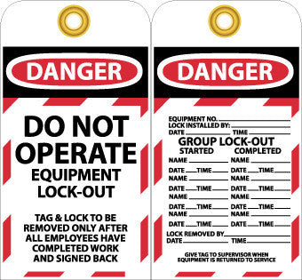 NMC LOTAG12-TAGS, LOCKOUT, DANGER DO NOT OPERATE EQUIPMENT LOCK-OUT. . ., 6X3, UNRIP VINYL (PAK OF 10)