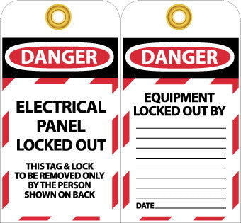 NMC LOTAG15-TAGS, LOCKOUT, DANGER ELECTRICAL PANEL LOCKED OUT. . ., 6X3, UNRIP VINYL (PAK OF 10)