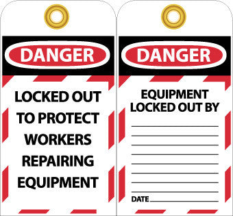 NMC LOTAG22-TAGS, LOCKOUT, DANGER LOCKED OUT TO PROTECT WORKERS. . ., 6X3, UNRIP VINYL (PAK OF 10)