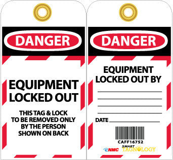 NMC LR303-RFID TAG, DANGER EQUIPMENT LOCKED OUT, 6X3, UNRIP VINYL, W/GROMMET. 10/PK (PAK OF 10)