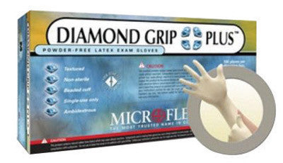 Microflex DGP350-XS X-Small Natural 9 1/2" Diamond Grip Plus 5.1 mil Latex Ambidextrous Non-Sterile Medical Grade Powder-Free Disposable Gloves With Textured Finish And Standard Examination Beaded Cuff (100 Each Per Box) (1/BX)