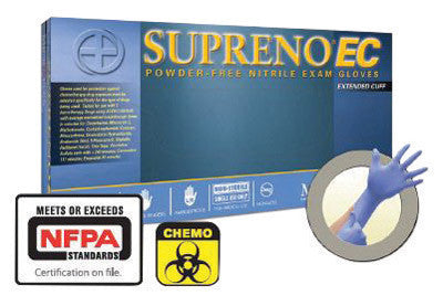 Microflex SEC-375-M Medium Blue 9.645" Supreno EC 5.5 mil Nitrile Ambidextrous Non-Sterile Medical Grade Powder-Free Disposable Gloves With Textured Finger Tip Finish, Extended Beaded Cuff And Polymer Coating (1/BX)