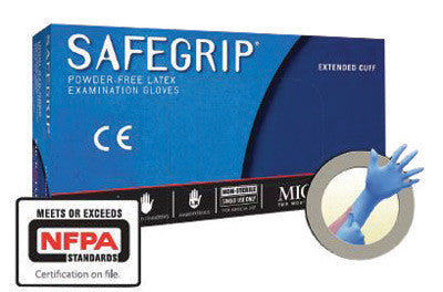Microflex SG-375-L Large Blue 11.8" SafeGrip 11.4 mil Latex Ambidextrous Non-Sterile Medical Grade Powder-Free Disposable Gloves With Textured Finger Tip Finish And Extended Beaded Cuff (50 Each Per Box) (1/BX)