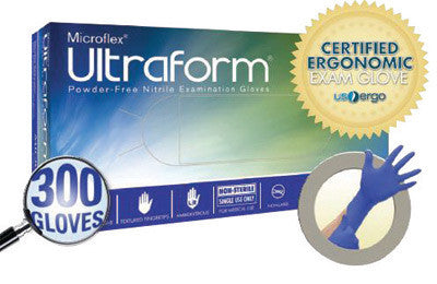 Microflex UF-524-S Small Custom Blue 9.055" UltraForm 2 mil Latex-Free Nitrile Ambidextrous Non-Sterile Exam Grade Powder-Free Disposable Gloves With Textured Finger Tip Finish And Beaded Cuff (300 Each Per Box) (1/BX)