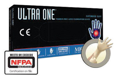 Microflex UL315-L Large Natural 11.811" UltraOne 9.8 mil Latex Ambidextrous Non-Sterile Medical Grade Powder-Free Disposable Gloves With Textured Finger Tip Finish, Extended Beaded Cuff And Polymer Coating(50 Each Per Box) (1/BX)