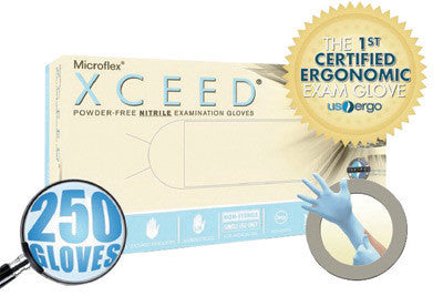 Microflex XC-310-XL X-Large Blue 9.448" Exceed 2.8 mil Latex-Free Nitrile Ambidextrous Non-Sterile Medical Grade Powder-Free Disposable With Textured Finger Tip Finish And Standard Examination Beaded Cuff (230 Gloves Per Box) (1/BX)