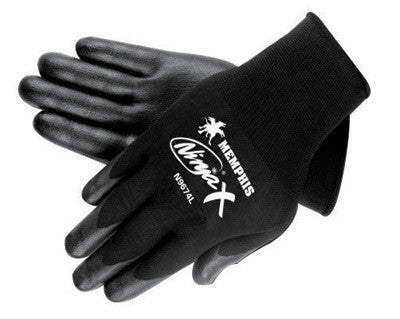 Memphis N9674L Large Ninja X 15 Gauge Black Nitrile, Polyurethane And Bi-Polymer Dipped Palm And Fingertip Coated Work Gloves With Lycra And Nylon Liner And Knit Wrist (1/PR)