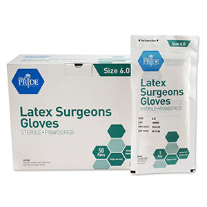MedPride 51412 Surgeon Latex gloves Sterile Pwd. Pairs 6.0 (Case of 4 Boxes of 50 Pairs)
