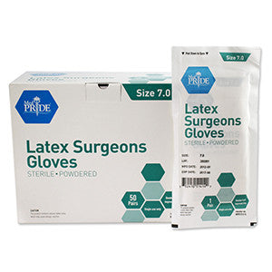MedPride 51414 Surgeon Latex gloves Sterile Pwd. Pairs 7.0 (Case of 4 Boxes of 50 Pairs)