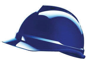 MSA 10034019 Blue Class C Type I V-Gard 500 Polyethylene Vented Style Hard Cap With 4-Point Fas-Trac Ratchet Suspension (1/EA)
