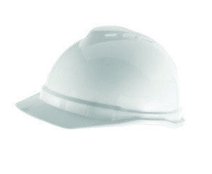 MSA 10034027 White Class C Type I V-Gard 500 Polyethylene Vented Style Hard Cap With 6-Point Fas-Trac Ratchet Suspension (1/EA)