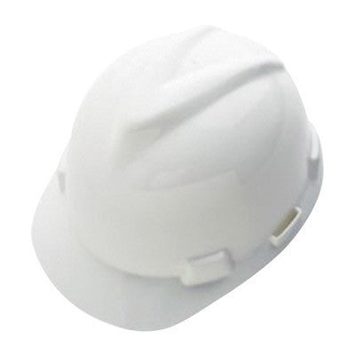 MSA 10150199 White Class E Type I V-Gard GHDPE Slotted Style Hard Cap With 4-Point Fas-Trac Ratchet Suspension (20/EA)