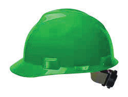 MSA 475362 Green Class E Type I V-Gard Polyethylene Slotted Style Hard Cap With 4-Point Fas-Trac Ratchet Suspension (1/EA)